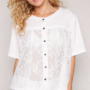 POL White Floral Lace Blouse